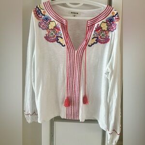 Boden White Blouse with Colorful Embroidery